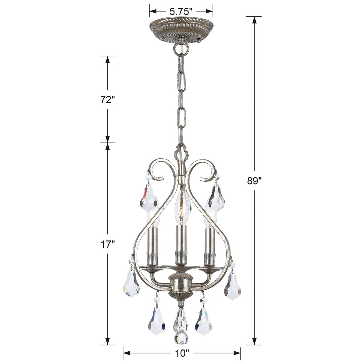 Crystorama Ashton 3 Light Hand Cut Crystal Olde Silver Mini Chandelier