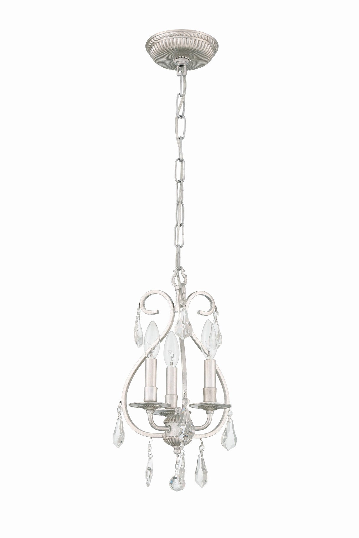 Crystorama Ashton 3 Light Hand Cut Crystal Olde Silver Mini Chandelier