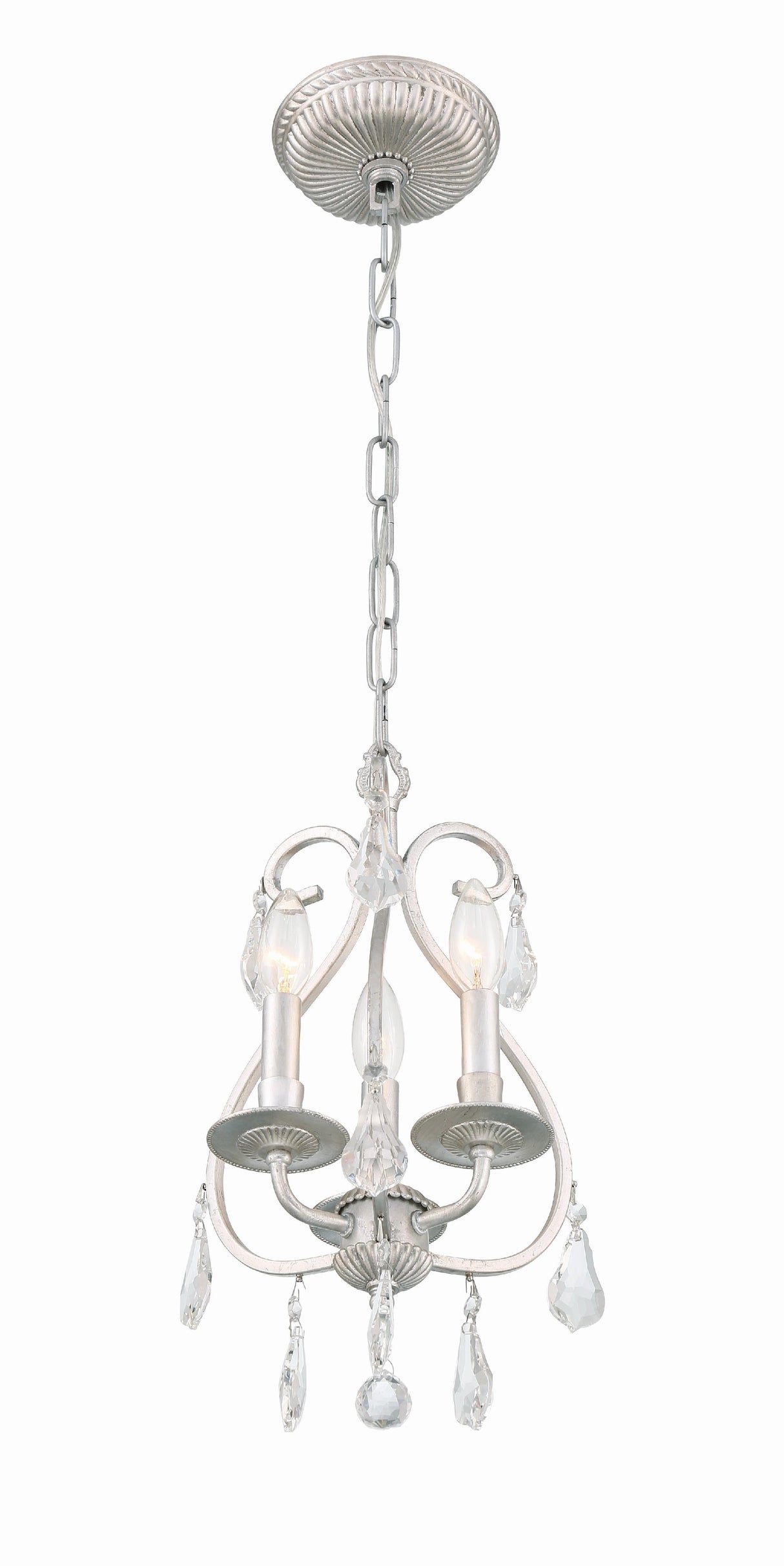 Crystorama Ashton 3 Light Hand Cut Crystal Olde Silver Mini Chandelier