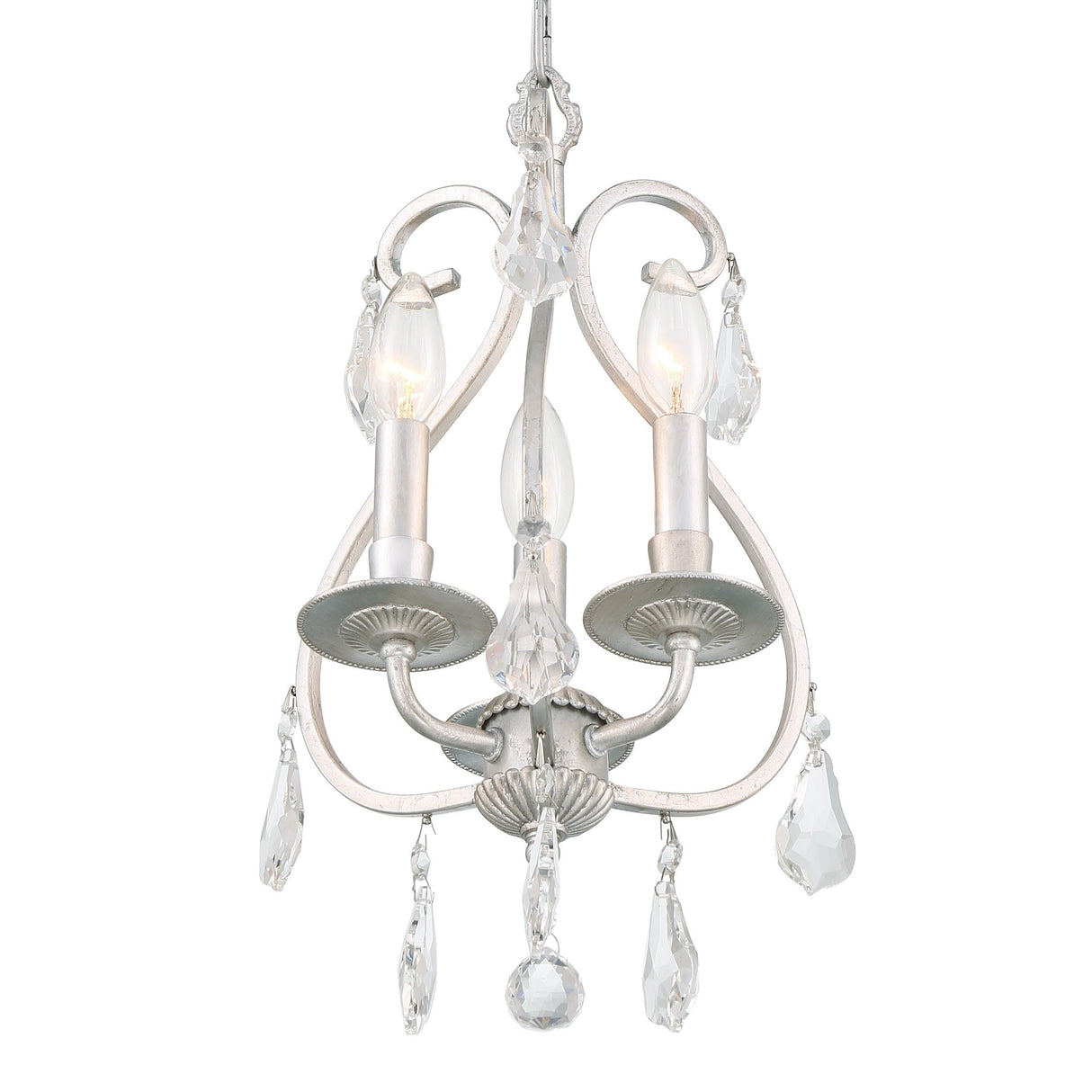 Crystorama Ashton 3 Light Hand Cut Crystal Olde Silver Mini Chandelier