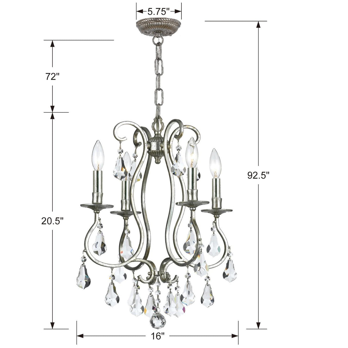 Crystorama Ashton 4 Light Swarovski Strass Crystal Olde Silver Mini Chandelier