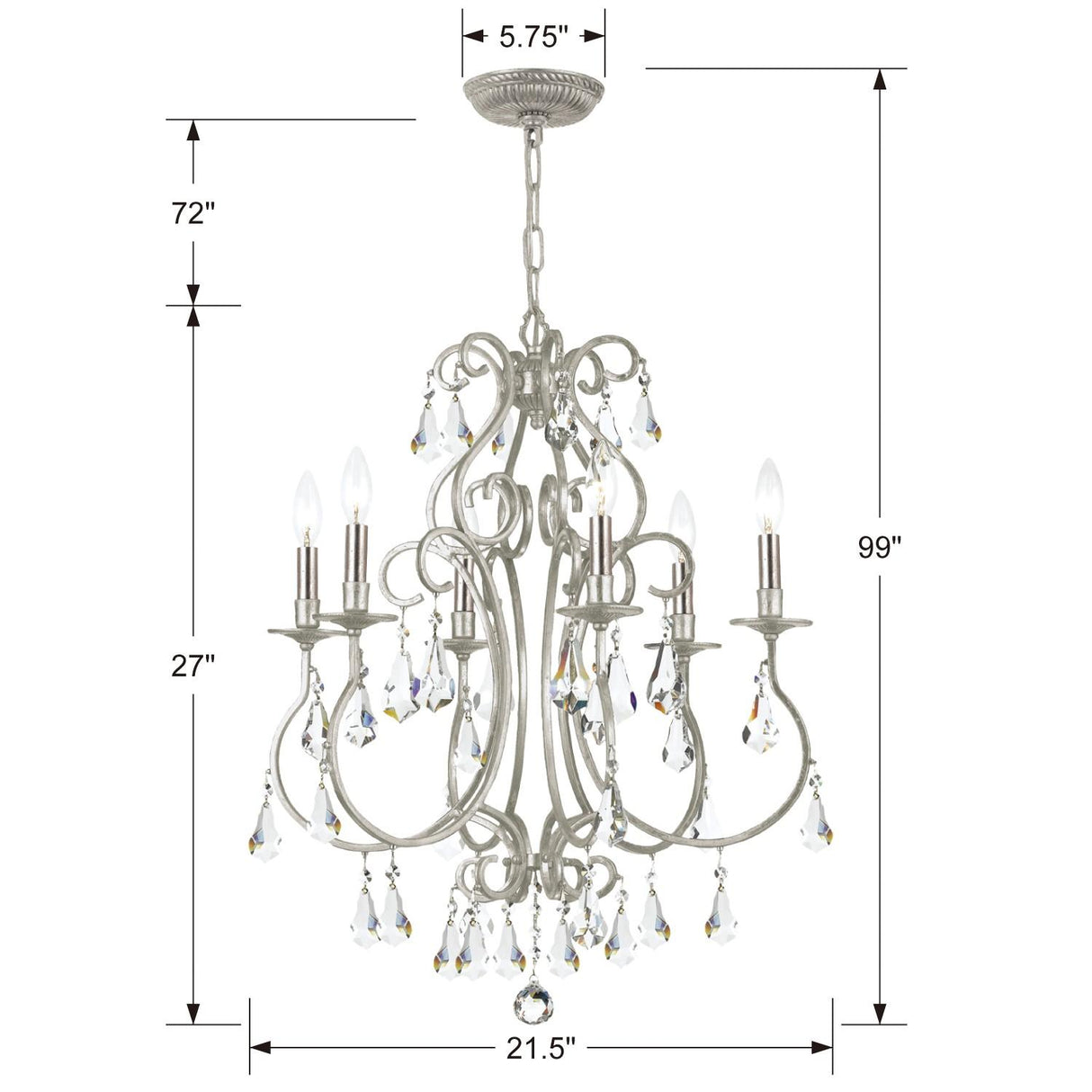 Crystorama Ashton 6 Light Hand Cut Crystal Olde Silver Chandelier
