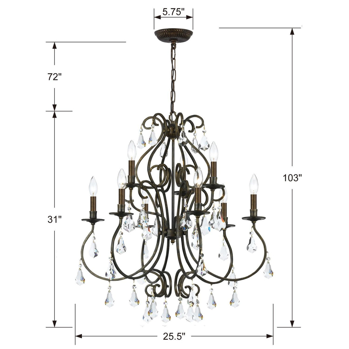 Crystorama Ashton 9 Light Hand Cut Crystal English Bronze Chandelier