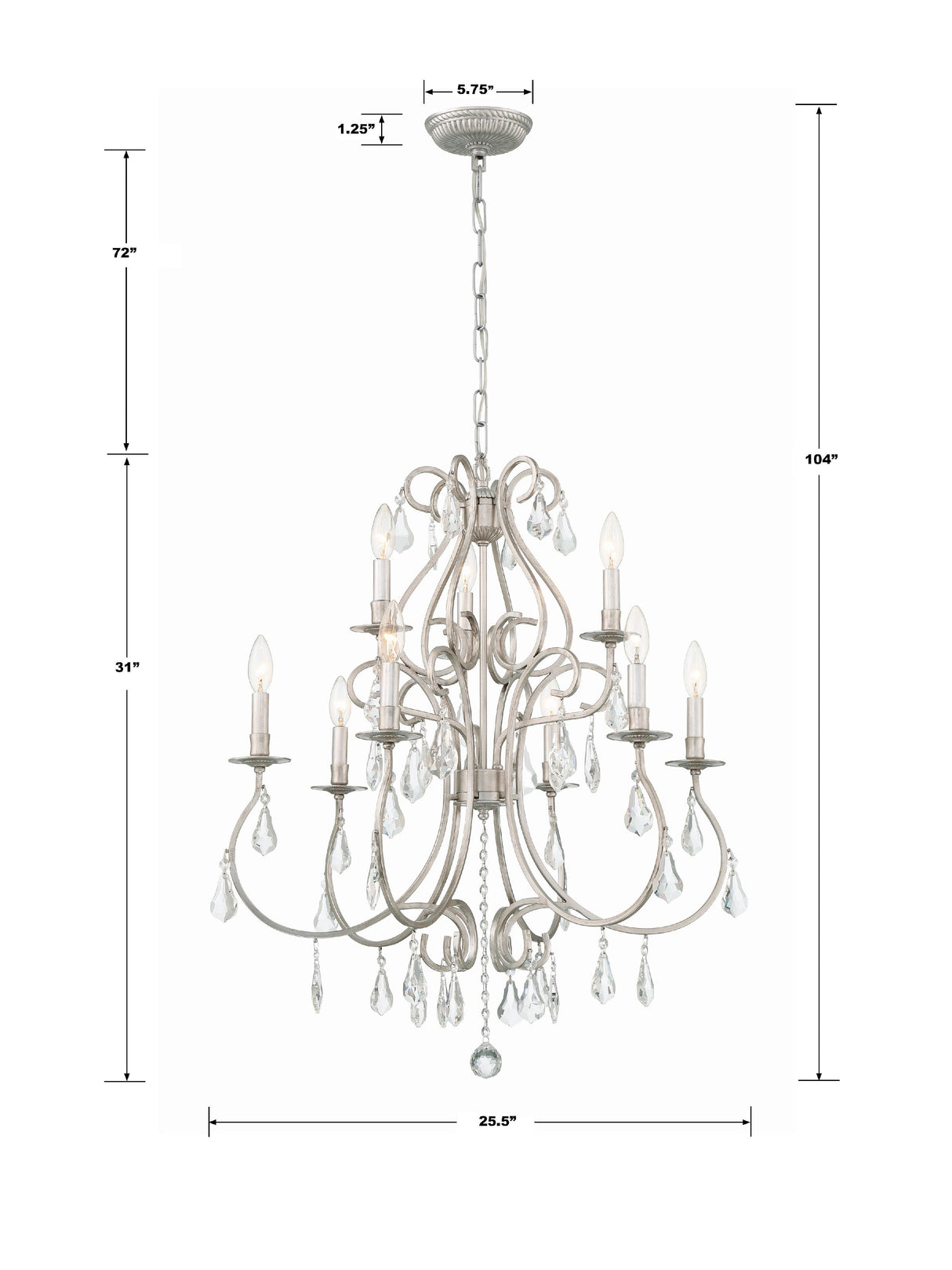 Crystorama Ashton 9 Light Hand Cut Crystal Olde Silver Chandelier