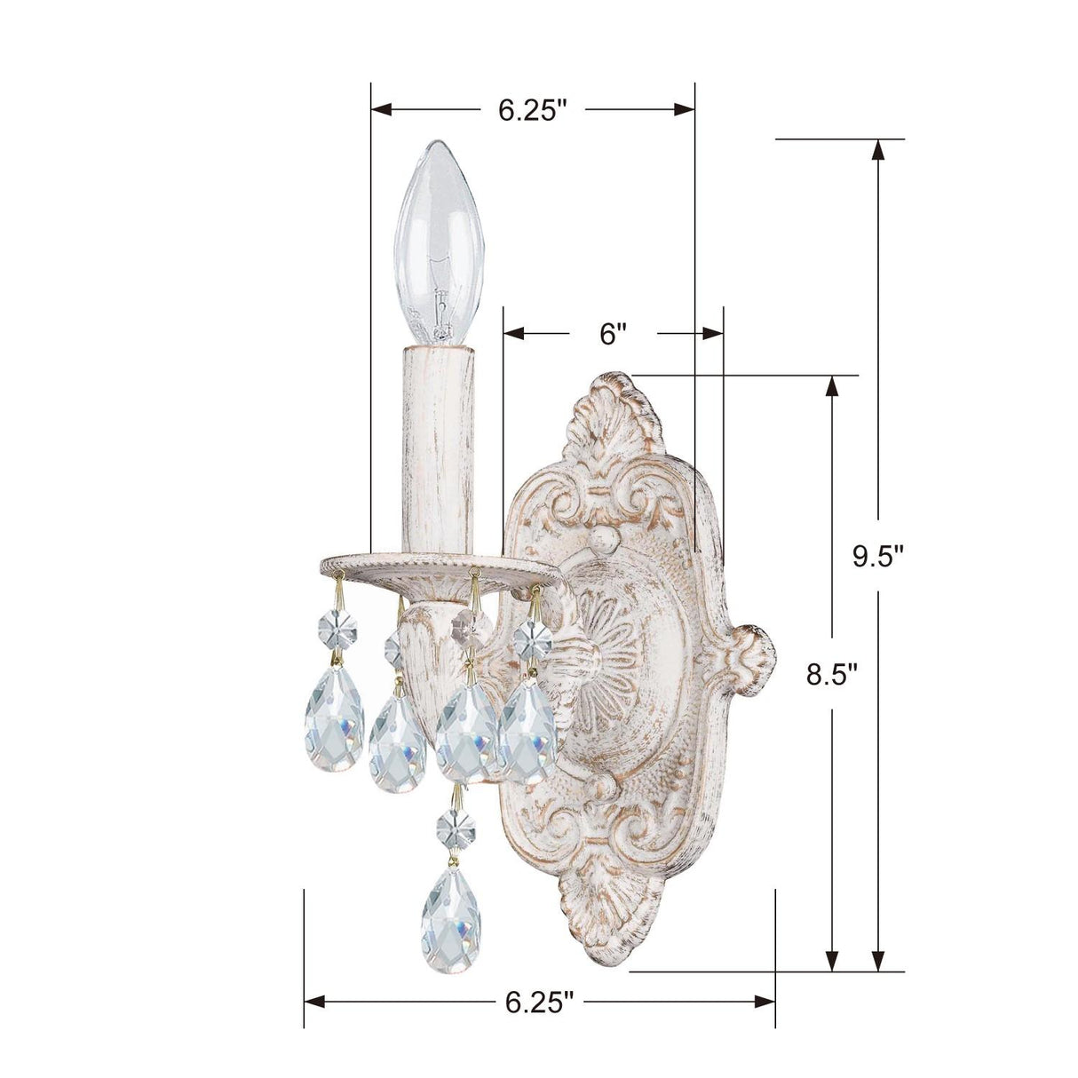 Crystorama Paris Market 1 Light Swarovski Strass Crystal Antique White Sconce