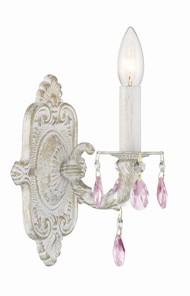 Crystorama Paris Market 1 Light Rose Crystal Antique White Sconce