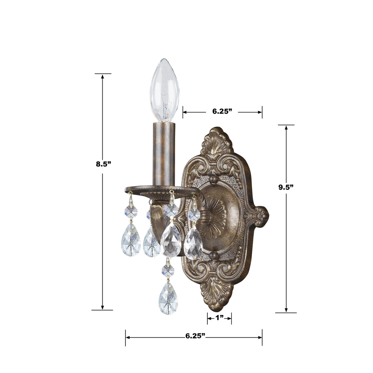 Crystorama Paris Market 1 Light Clear Crystal Venetian Bronze Sconce
