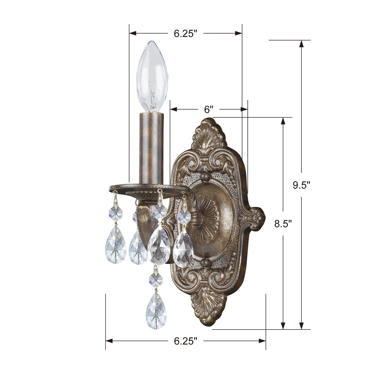 Crystorama Paris Market 1 Light Spectra Crystal Venetian Bronze Sconce