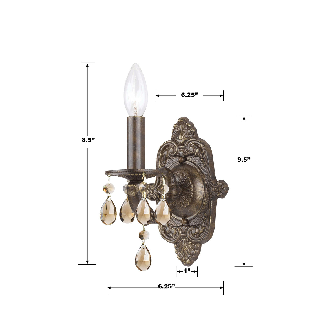 Crystorama Paris Market 1 Light Golden Teak Hand Cut Crystal Venetian Bronze Sconce