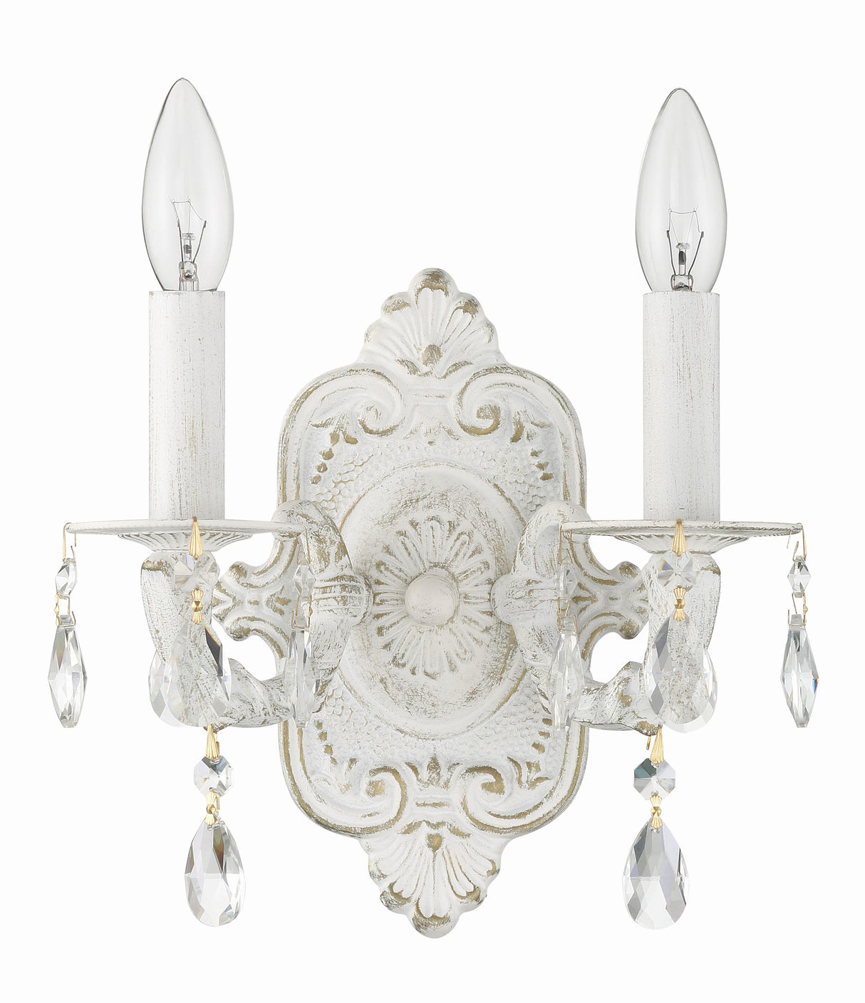 Crystorama Paris Market 2 Light Swarovski Strass Crystal Antique White Sconce
