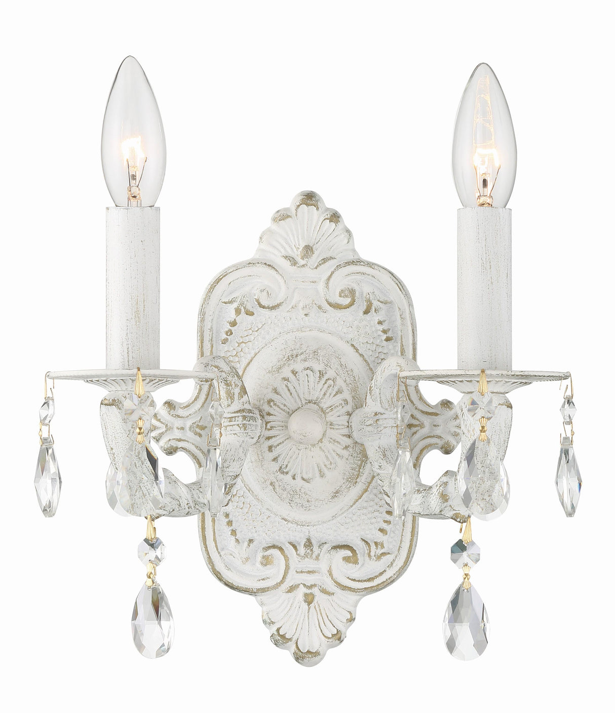 Crystorama Paris Market 2 Light Clear Crystal Antique White Sconce