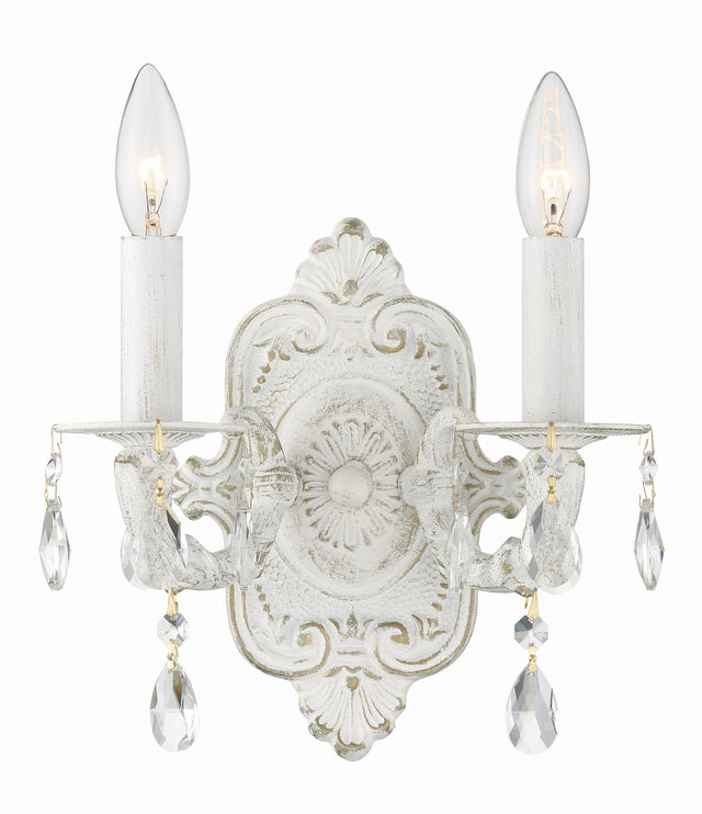 Crystorama Paris Market 2 Light Clear Crystal Antique White Sconce