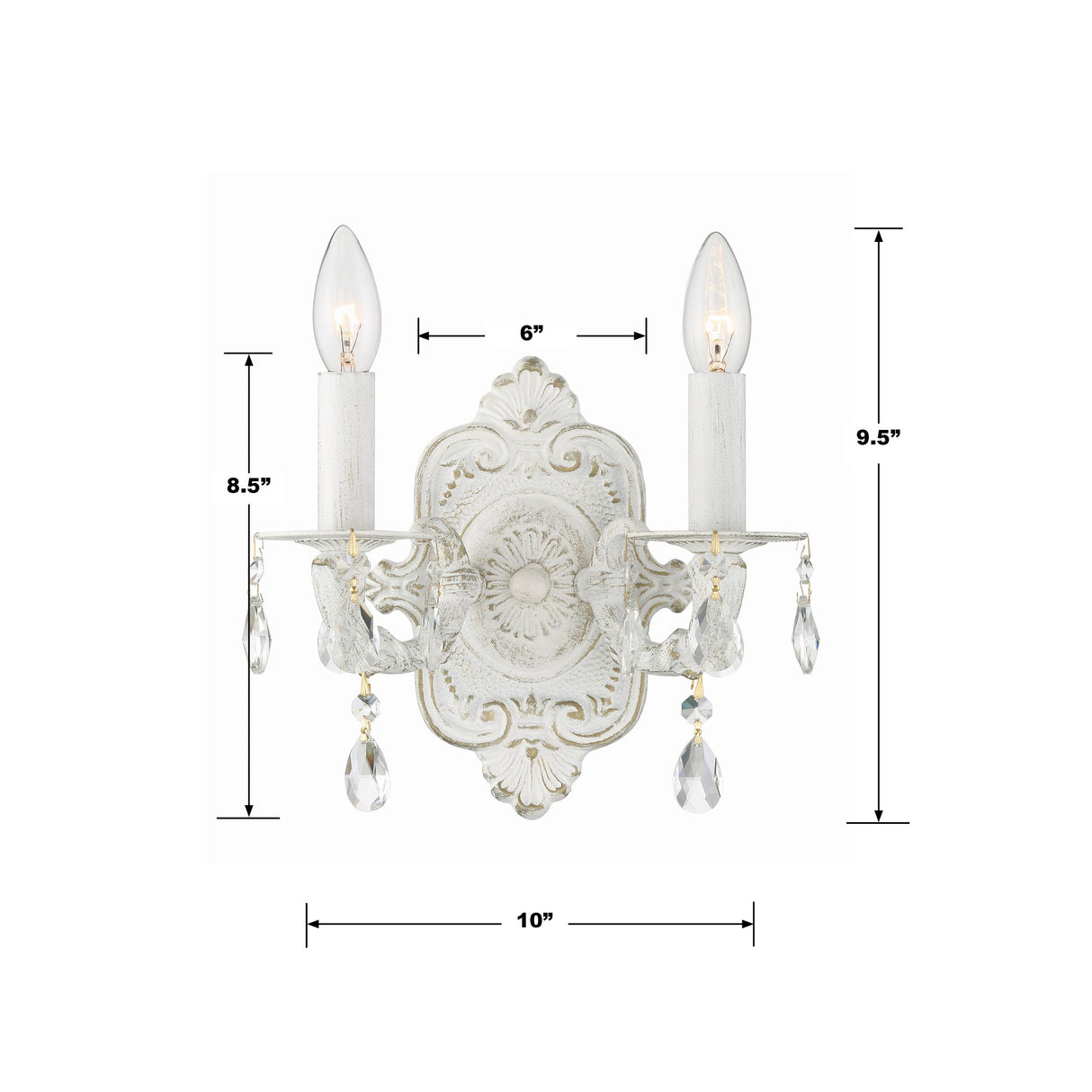 Crystorama Paris Market 2 Light Clear Crystal Antique White Sconce