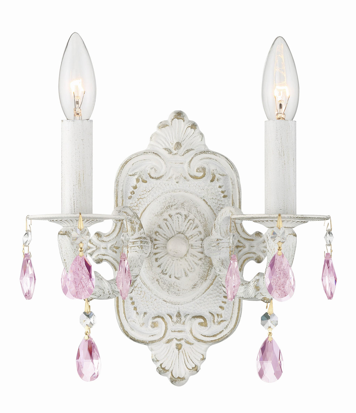 Crystorama Paris Market 2 Light Rose Crystal Antique White Sconce