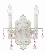 Crystorama Paris Market 2 Light Rose Crystal Antique White Sconce