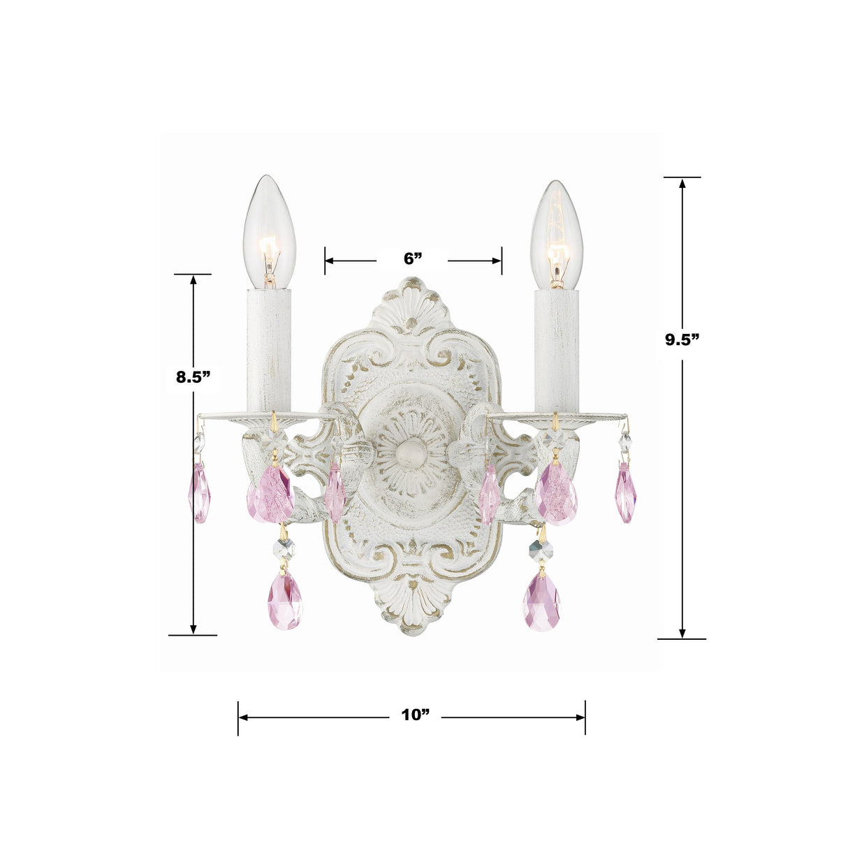 Crystorama Paris Market 2 Light Rose Crystal Antique White Sconce