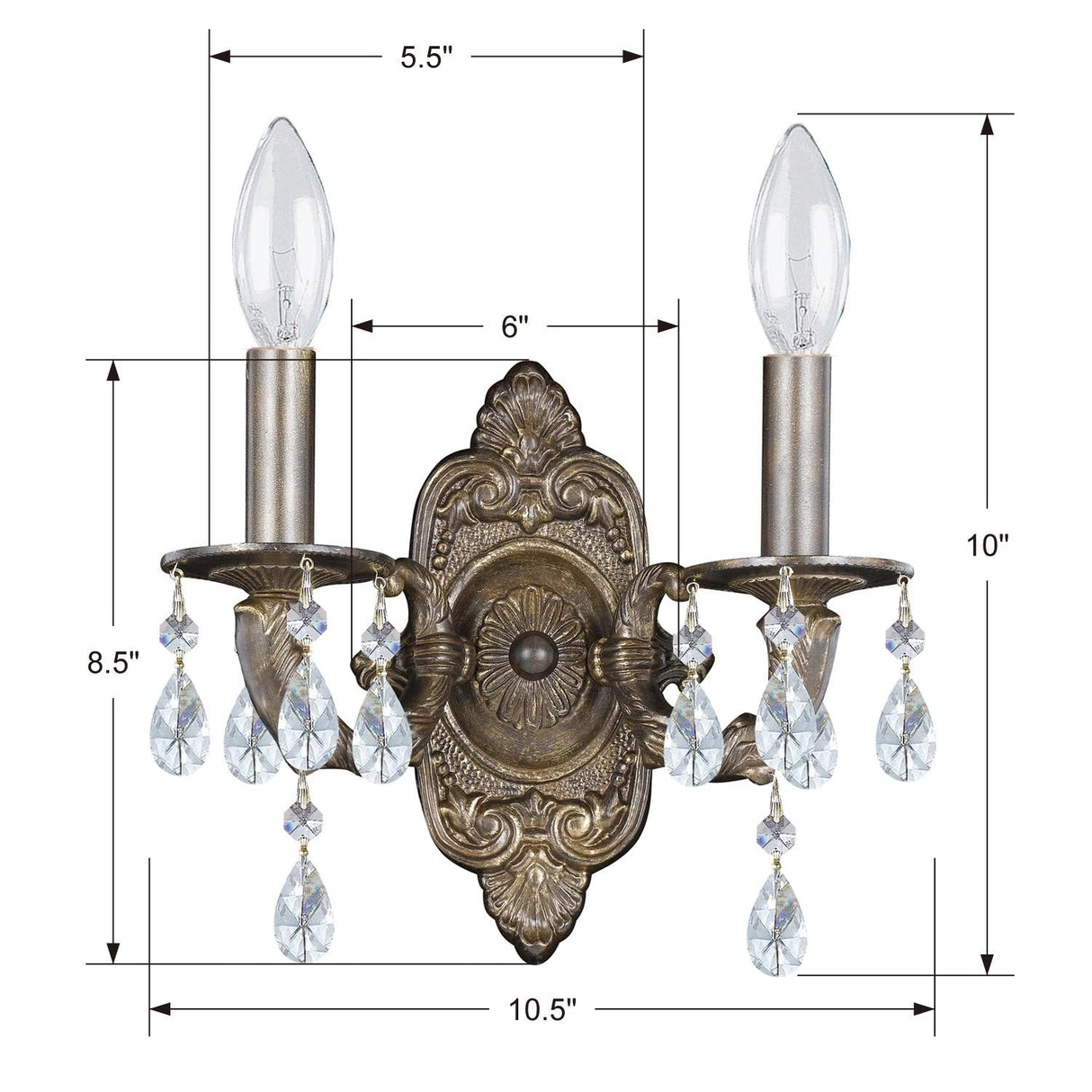 Crystorama Paris Market 2 Light Clear Crystal Venetian Bronze Sconce