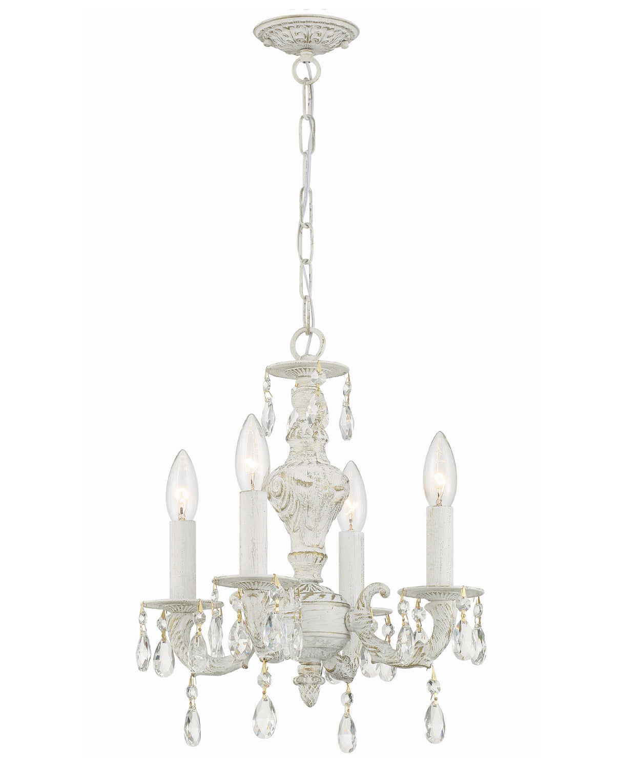 Crystorama Paris Market 4 Light Swarovski Strass Crystal Antique White Mini Chandelier