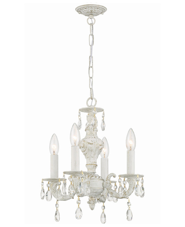Crystorama Paris Market 4 Light Swarovski Strass Crystal Antique White Mini Chandelier