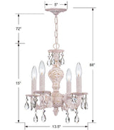 Crystorama Paris Market 4 Light Swarovski Strass Crystal Antique White Mini Chandelier