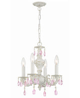 Crystorama Paris Market 4 Light Rose Crystal Antique White Mini Chandelier
