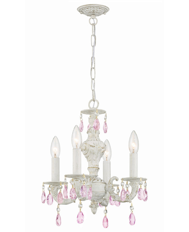 Crystorama Paris Market 4 Light Rose Crystal Antique White Mini Chandelier