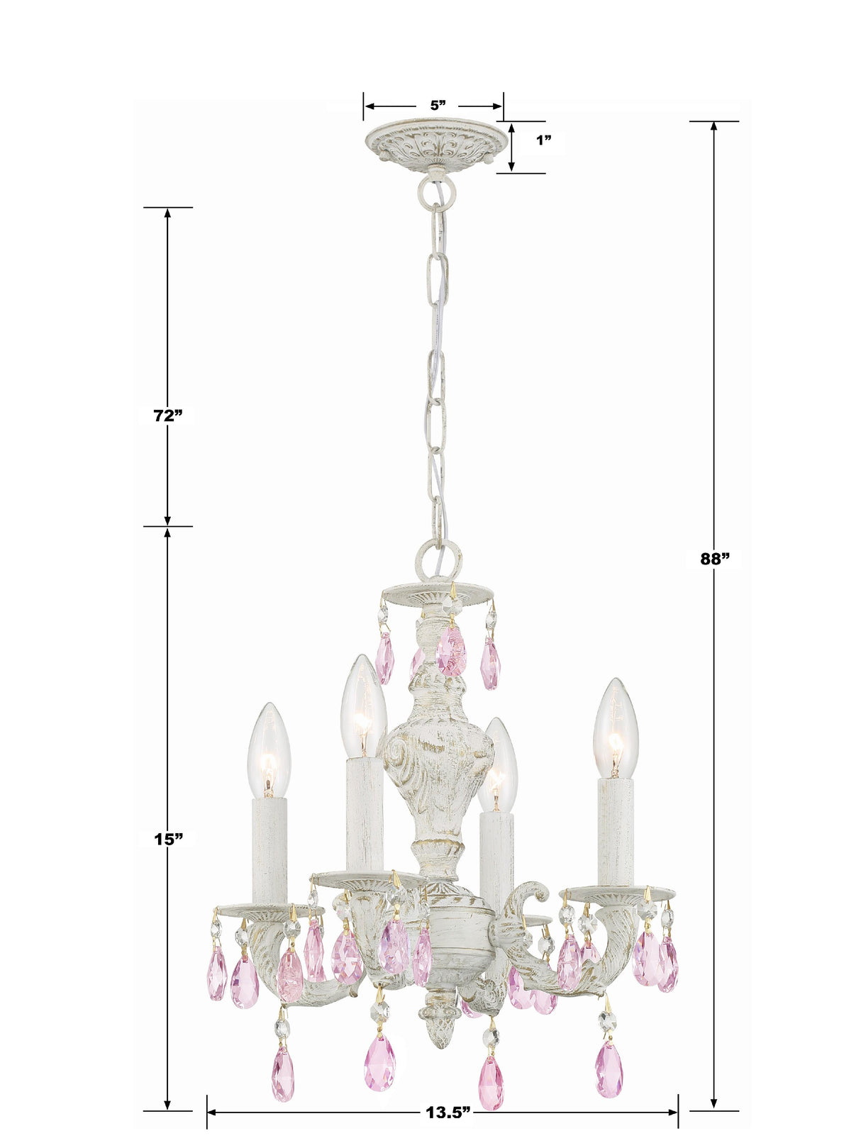 Crystorama Paris Market 4 Light Rose Crystal Antique White Mini Chandelier