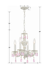 Crystorama Paris Market 4 Light Rose Crystal Antique White Mini Chandelier