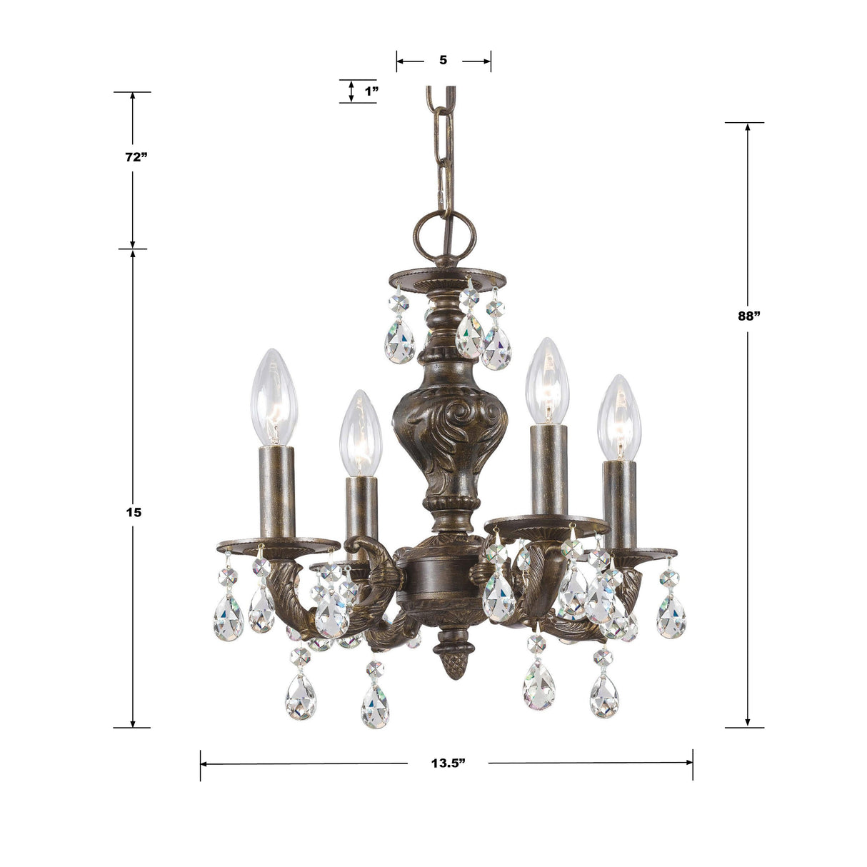 Crystorama Paris Market 4 Light Clear Crystal Venetian Bronze Mini Chandelier