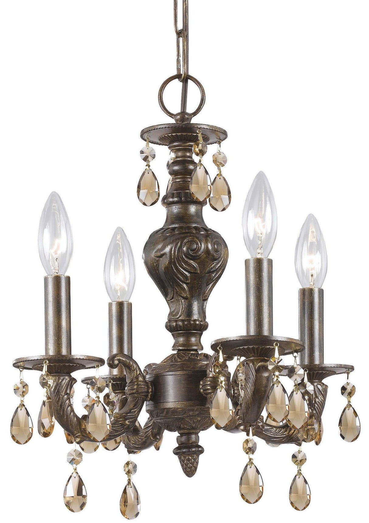 Crystorama Paris Market 4 Light Golden Teak Hand Cut Crystal Venetian Bronze Mini Chandelier