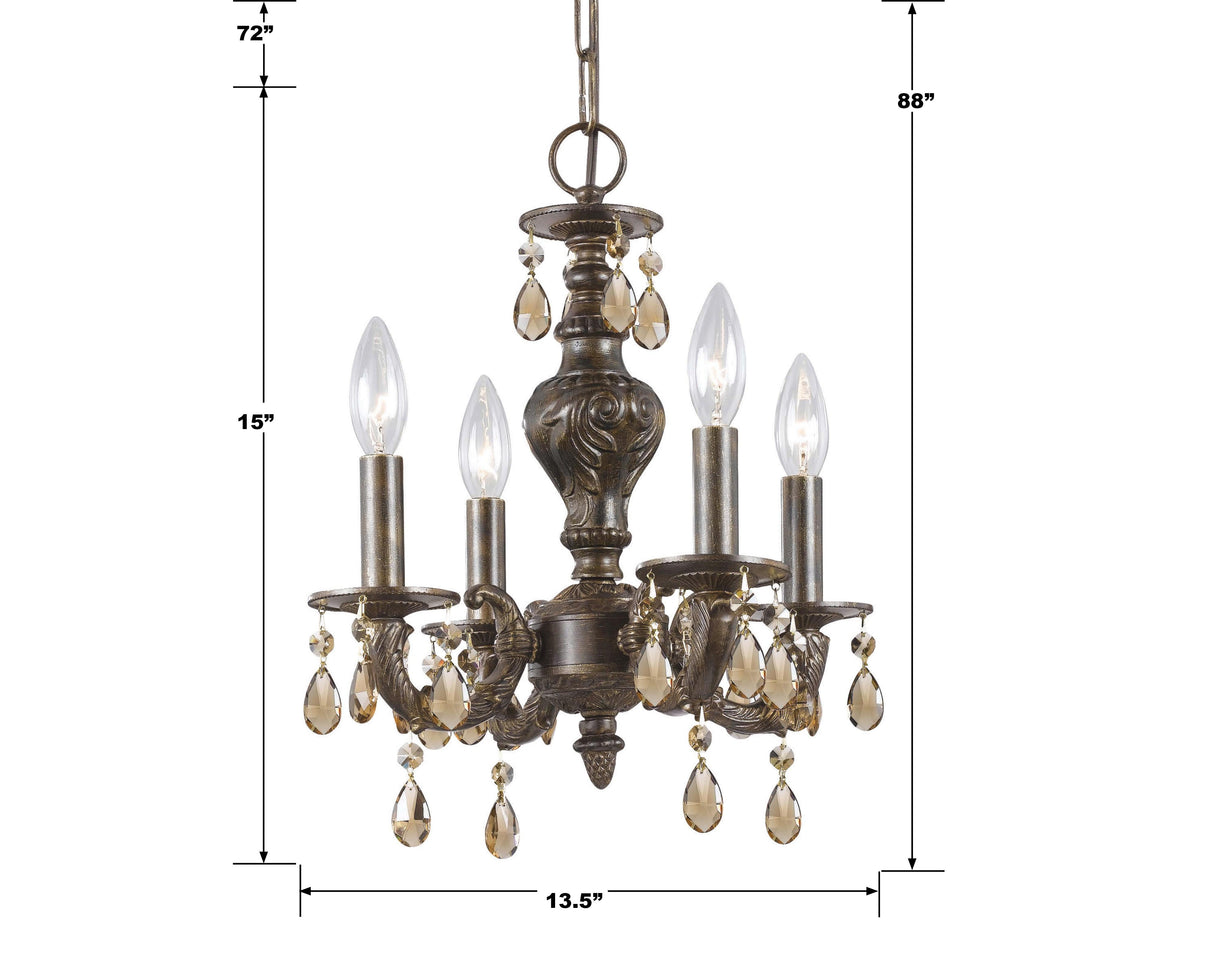 Crystorama Paris Market 4 Light Golden Teak Hand Cut Crystal Venetian Bronze Mini Chandelier