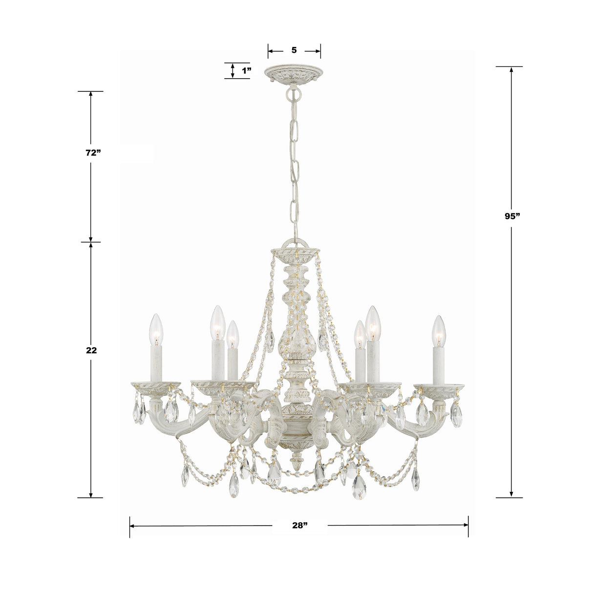 Crystorama Paris Market 6 Light Clear Italian Crystal Antique White Chandelier