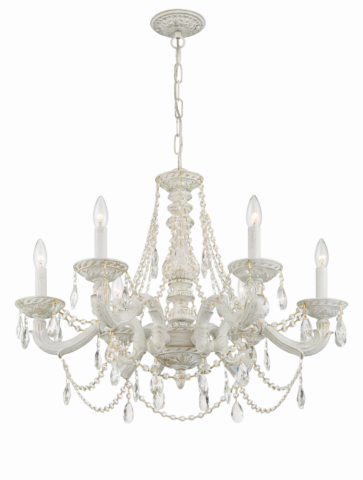 Crystorama Paris Market 6 Light Clear Crystal Antique White Chandelier