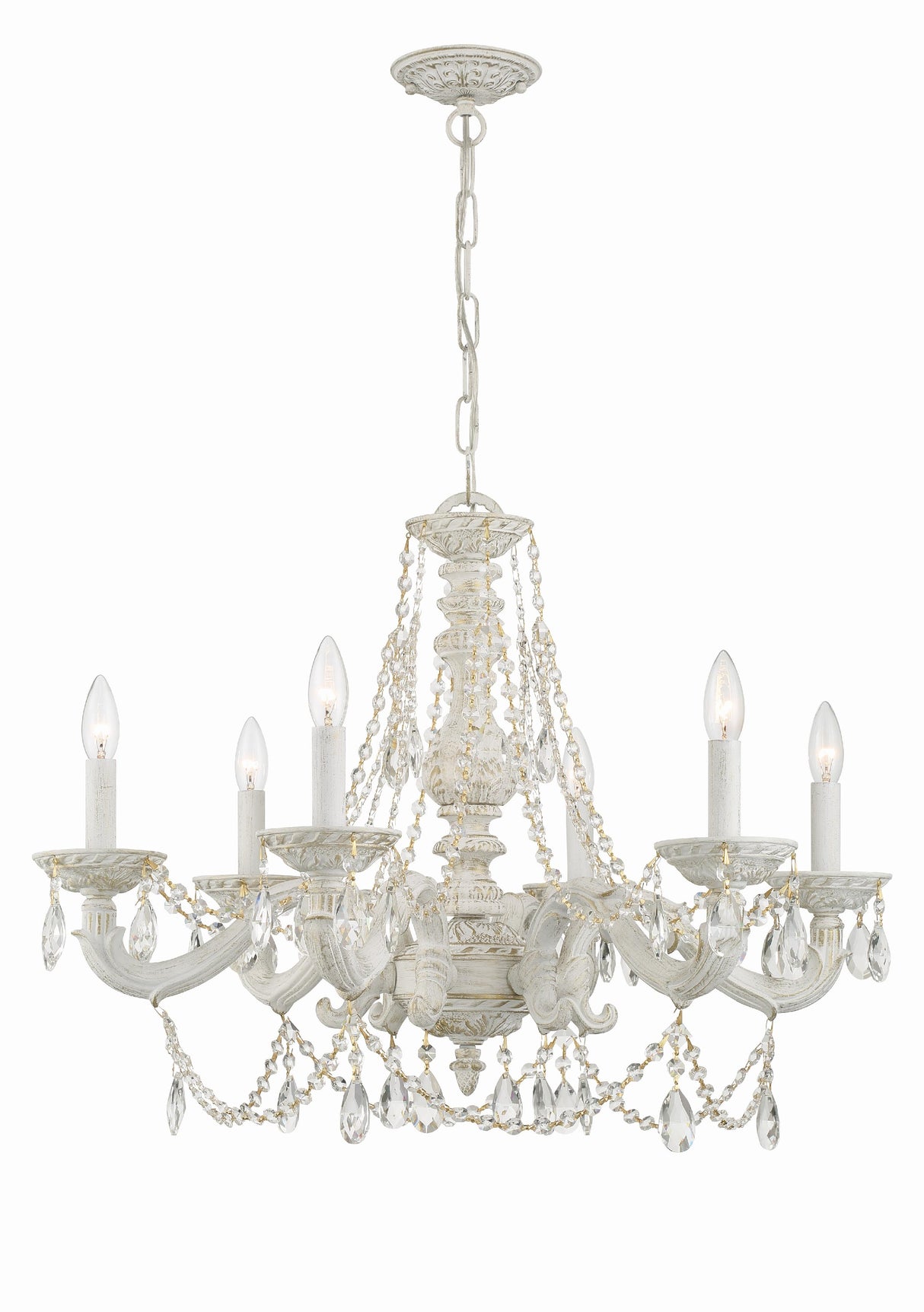 Crystorama Paris Market 6 Light Clear Crystal Antique White Chandelier