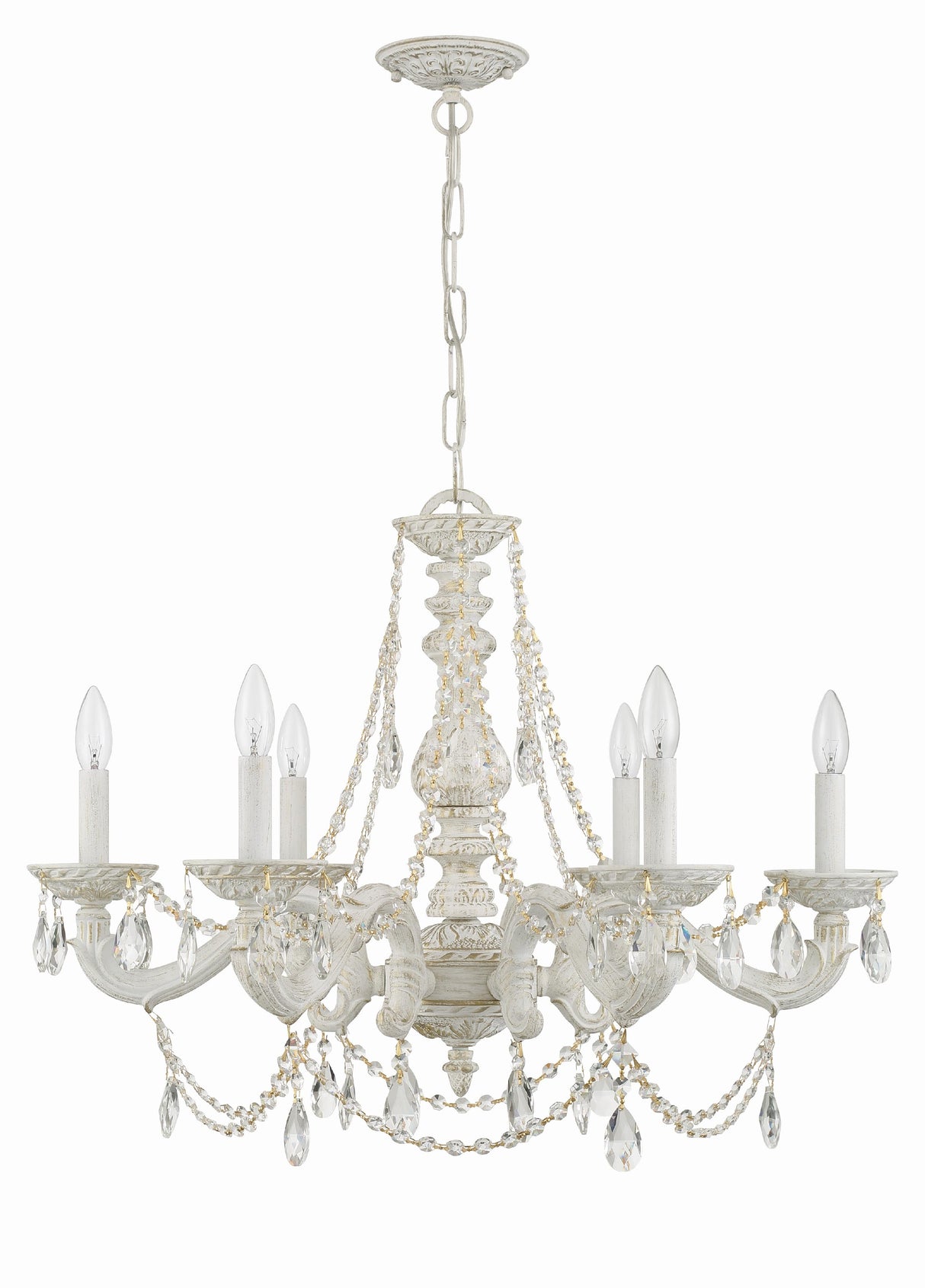 Crystorama Paris Market 6 Light Clear Crystal Antique White Chandelier