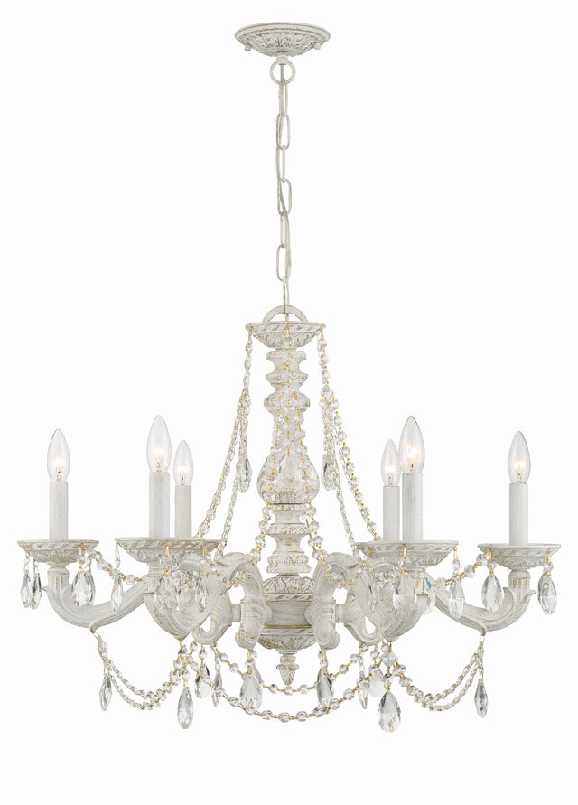 Crystorama Paris Market 6 Light Spectra Crystal Antique White Chandelier
