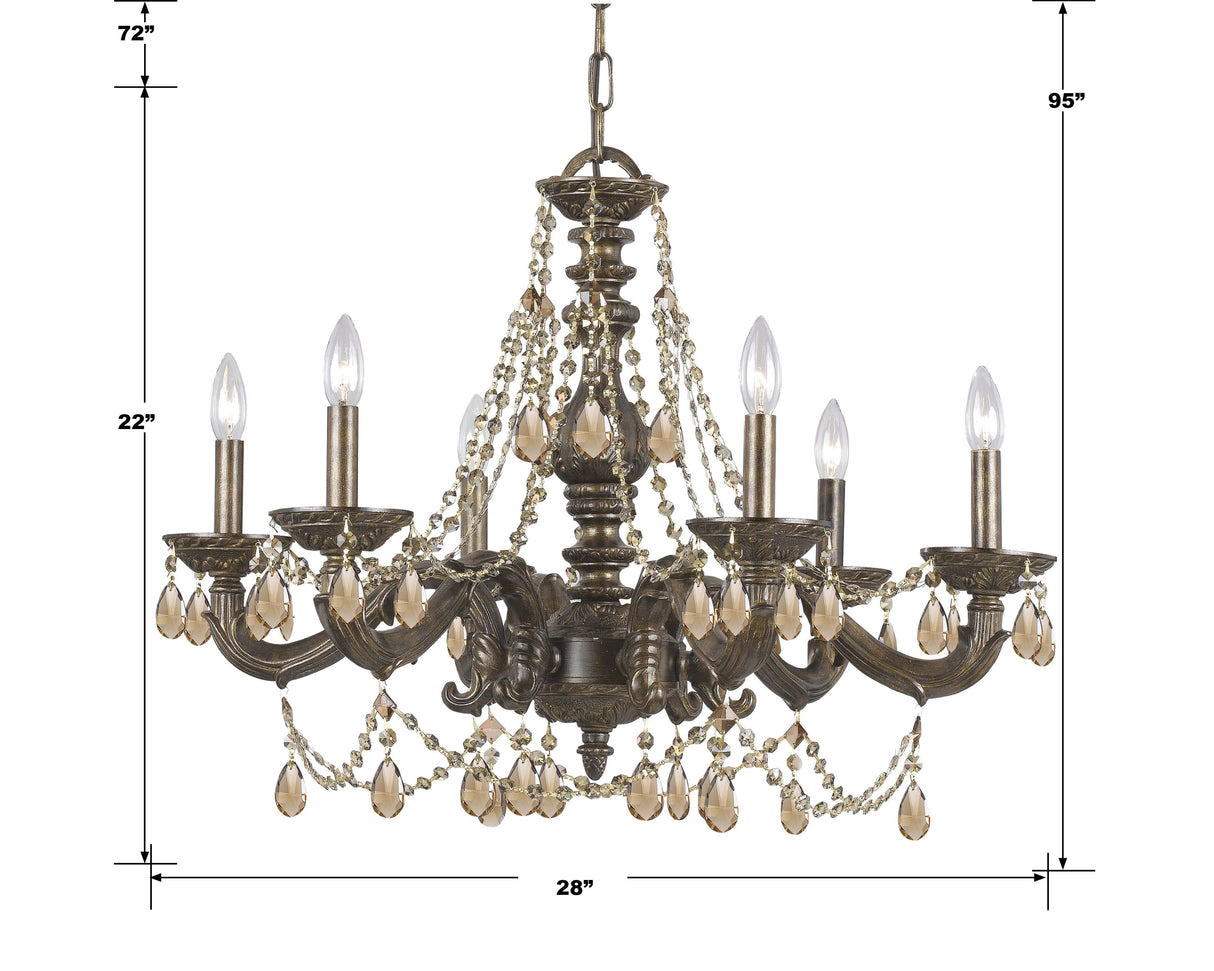 Crystorama Paris Market 6 Light Golden Teak Hand Cut Crystal Venetian Bronze Chandelier