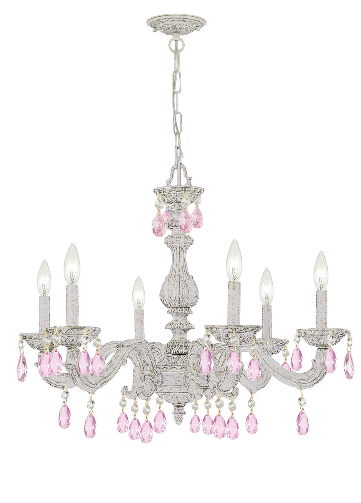 Crystorama Paris Market 6 Light Rose Crystal Antique White Chandelier