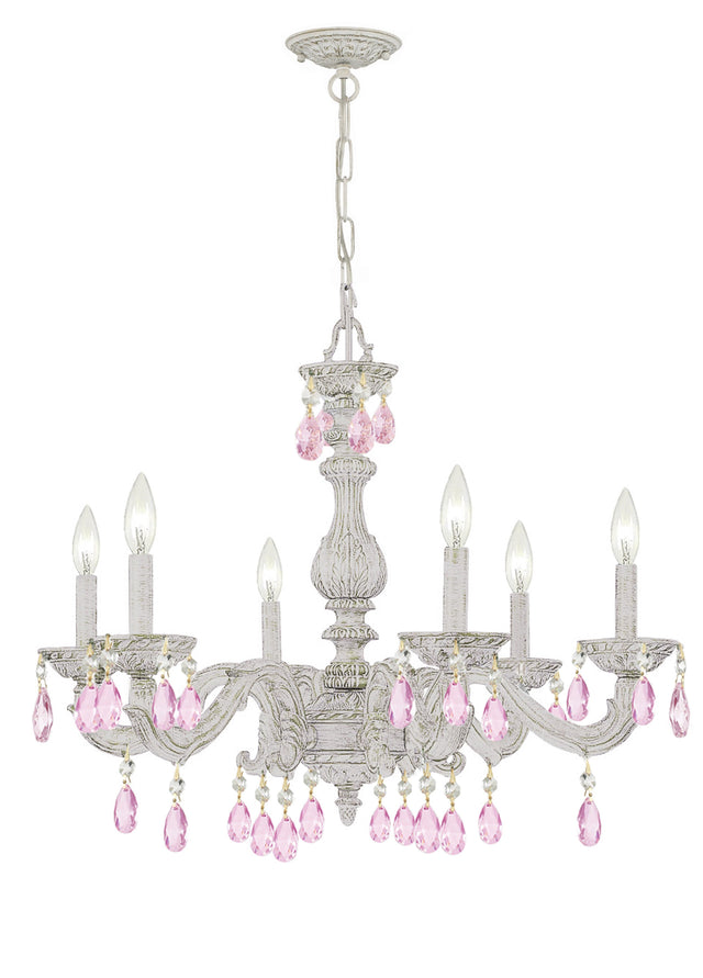 Crystorama Paris Market 6 Light Rose Crystal Antique White Chandelier