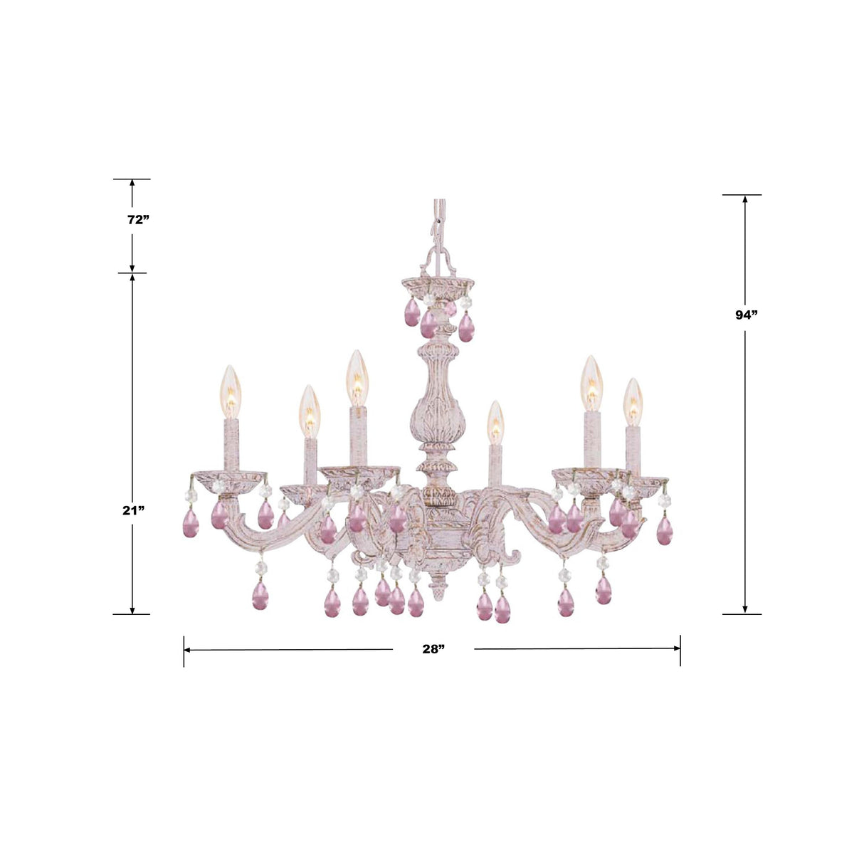Crystorama Paris Market 6 Light Rose Crystal Antique White Chandelier