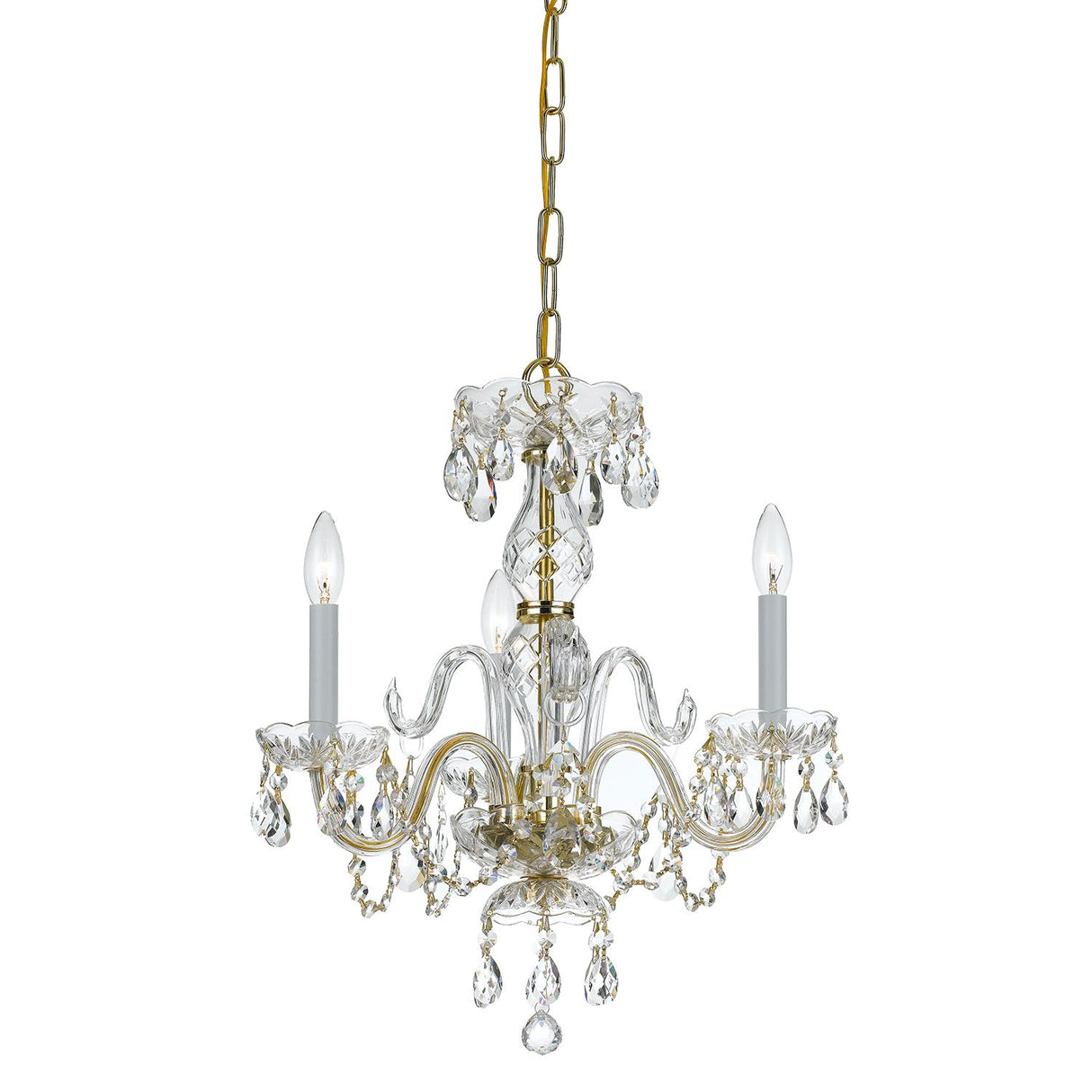 Crystorama Traditional Crystal 3 Light Clear Crystal Polished Brass Mini Chandelier