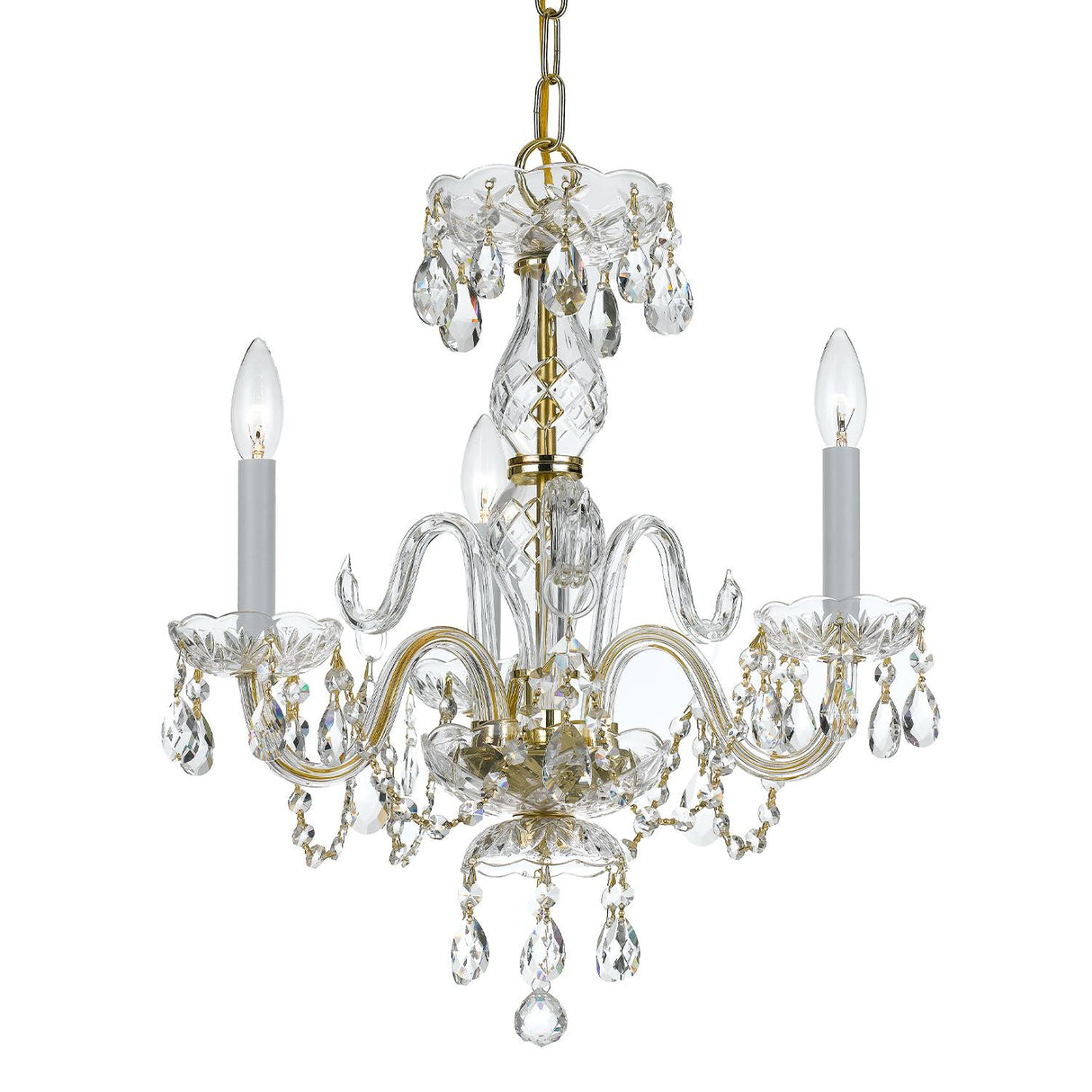 Crystorama Traditional Crystal 3 Light Clear Crystal Polished Brass Mini Chandelier