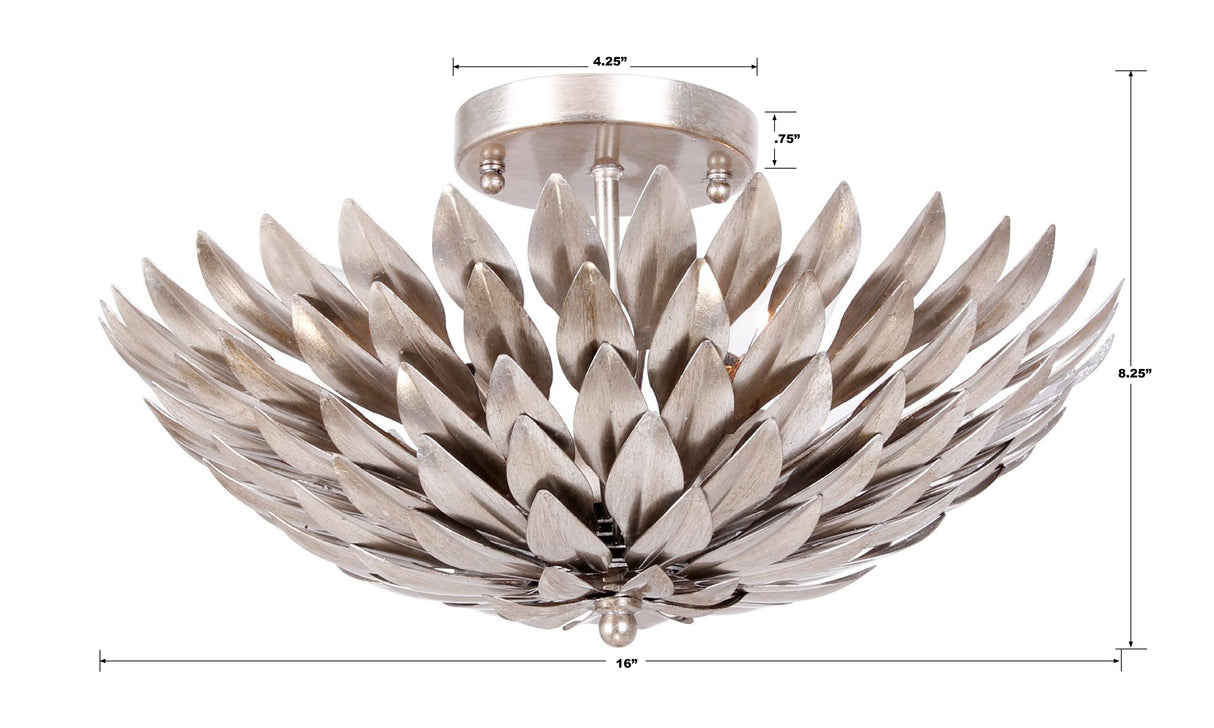 Crystorama Broche 4 Light Antique Silver Semi Flush Mount