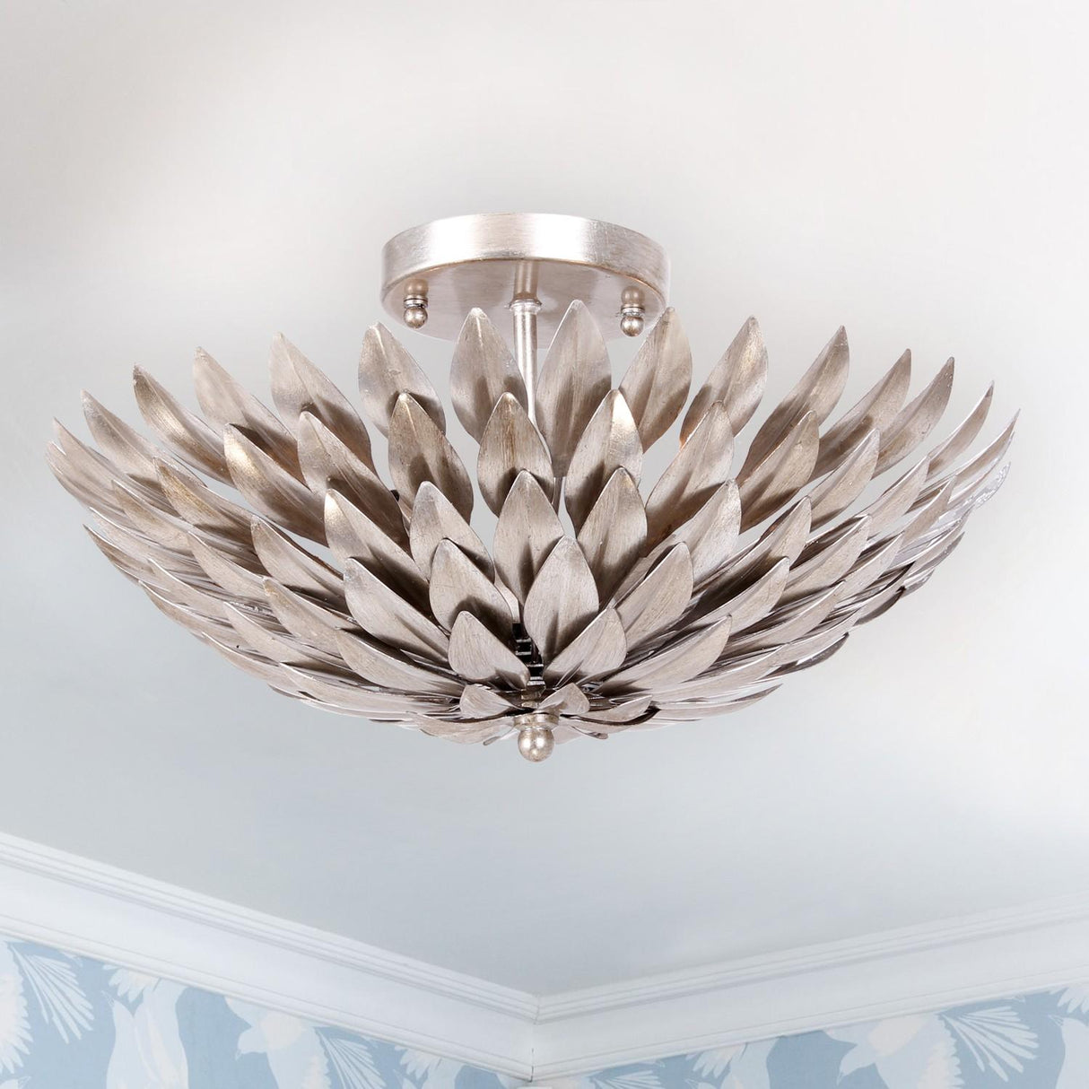 Crystorama Broche 4 Light Antique Silver Semi Flush Mount