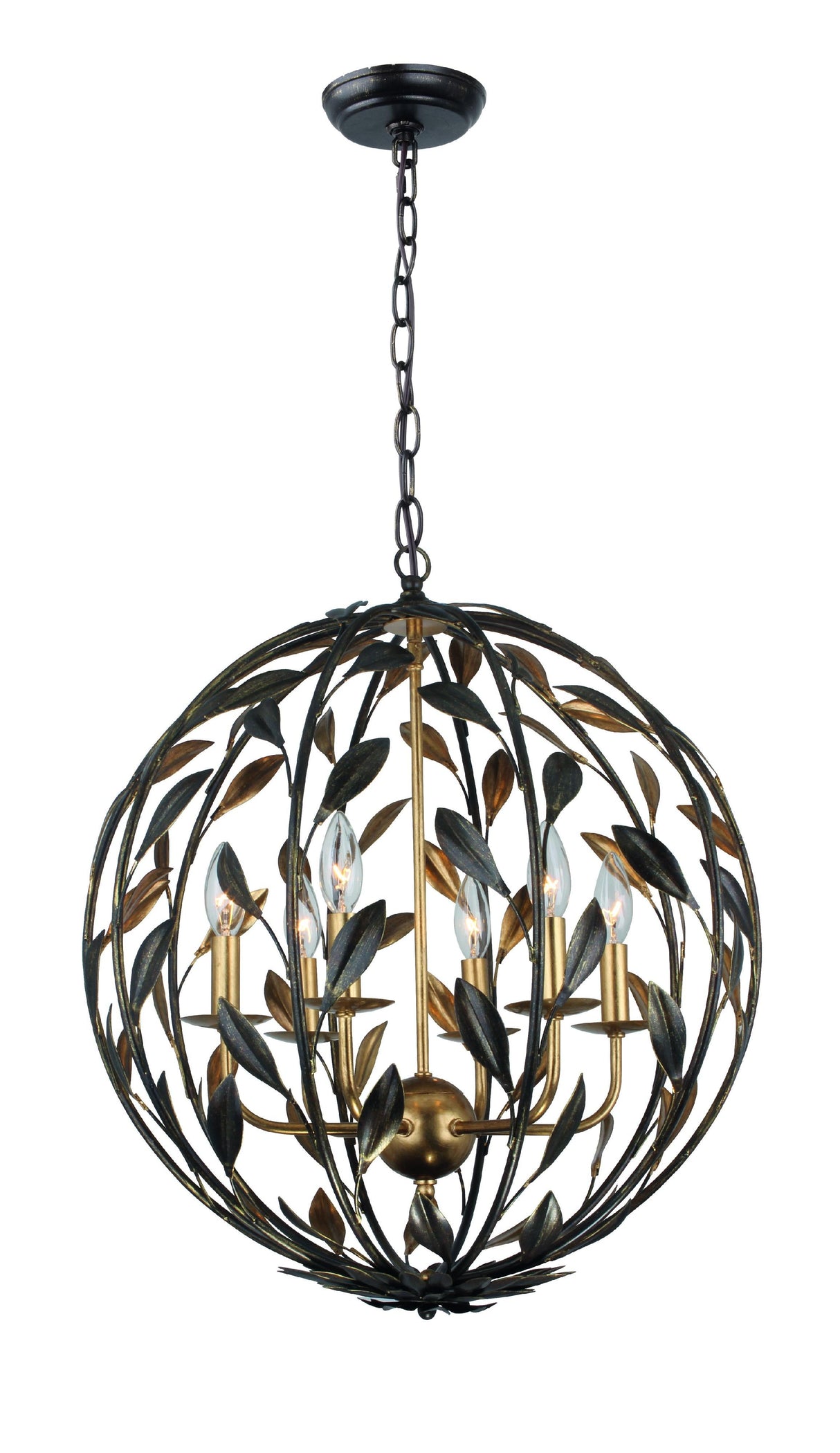 Crystorama Broche 6 Light English Bronze + Antique Gold Sphere Chandelier