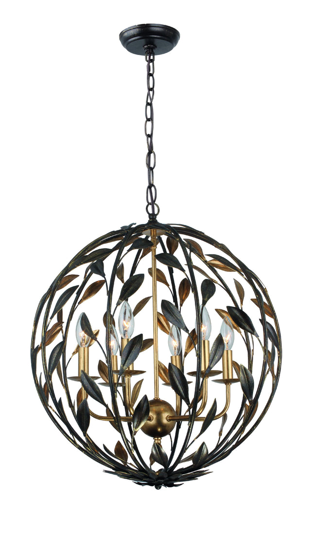 Crystorama Broche 6 Light English Bronze + Antique Gold Sphere Chandelier