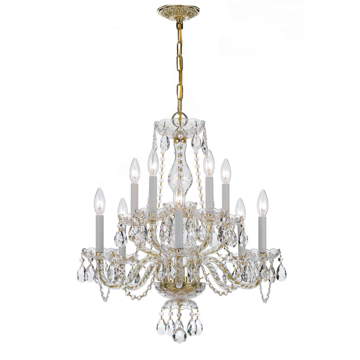Crystorama Traditional Crystal 10 Light Clear Italian Crystal Polished Brass Chandelier