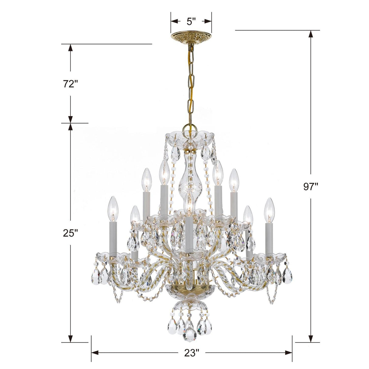 Crystorama Traditional Crystal 10 Light Clear Crystal Polished Brass Chandelier