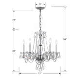 Crystorama Traditional Crystal 5 Light Clear Italian Crystal Polished Chrome Chandelier