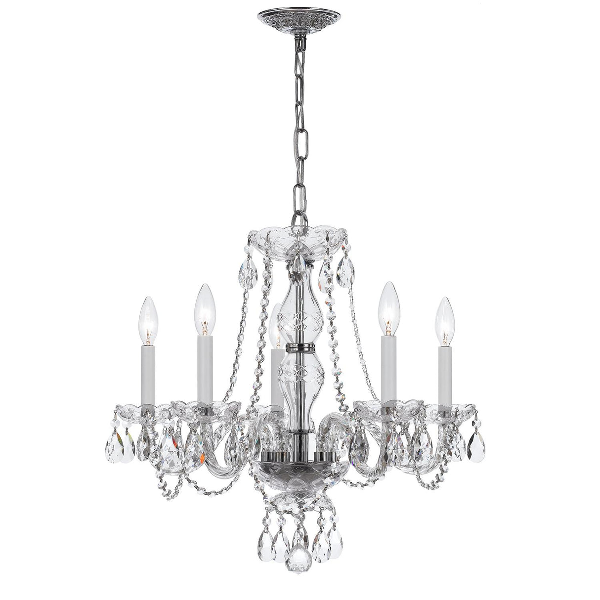 Crystorama Traditional Crystal 5 Light Clear Italian Crystal Polished Chrome Chandelier